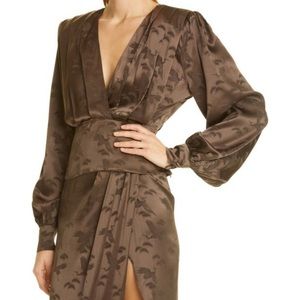 Ronny Kobo Silk Blend Jacquard Blouse In Mocha NWT